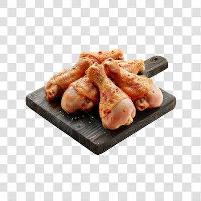 Imagem Açougue Coxas Coxinhas Da Asa Frango Galinha Ave Com Tábua De Madeira E Fundo Transparente (1)