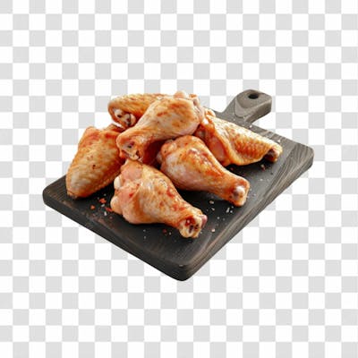 Imagem Açougue Coxas Coxinhas Da Asa Frango Galinha Ave Com Tábua De Madeira E Fundo Transparente (3)