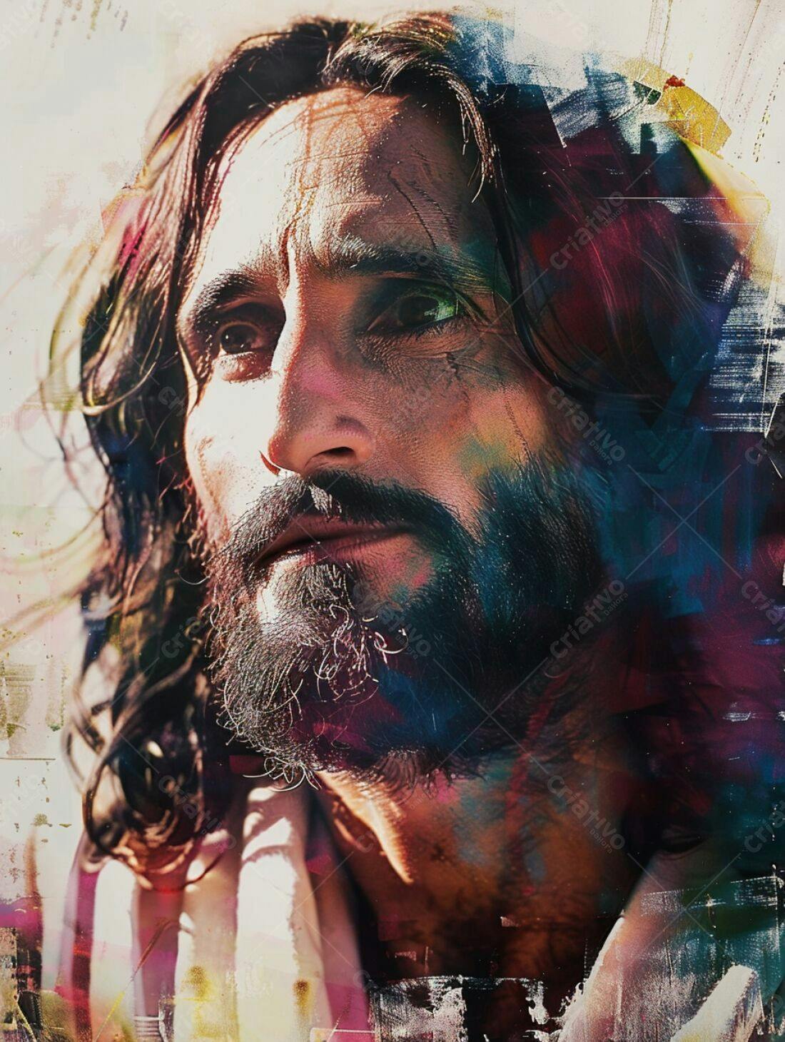 Jesus Cristo retrato artístico cores vibrantes