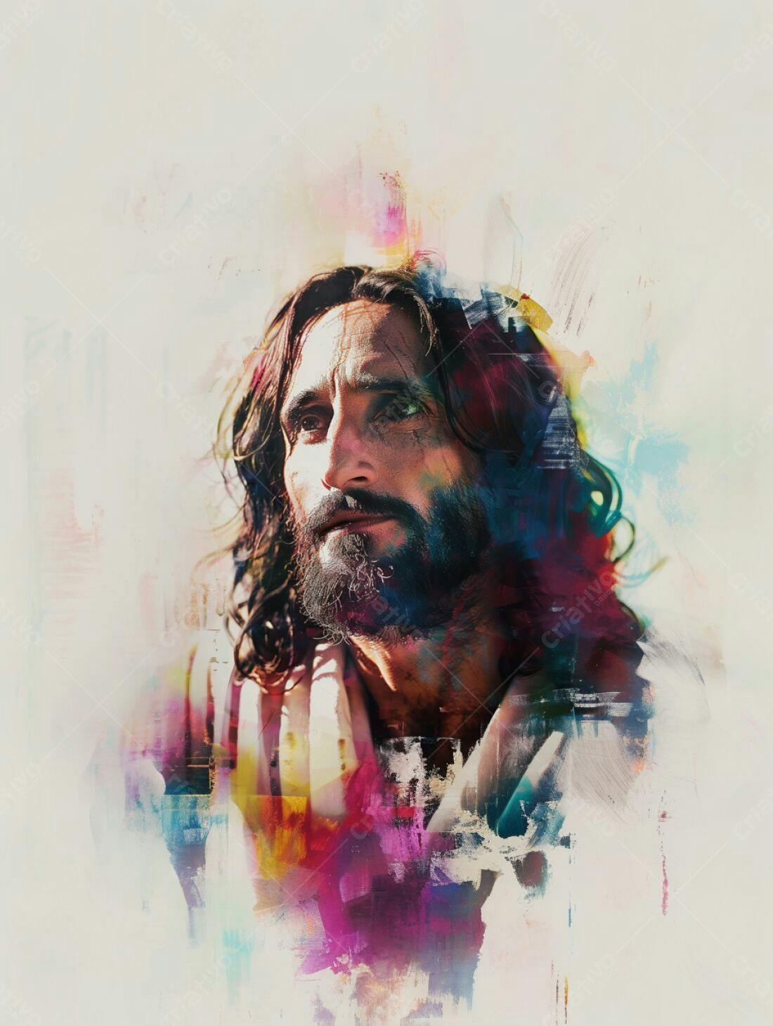 Jesus Cristo retrato abstrato cores vibrantes