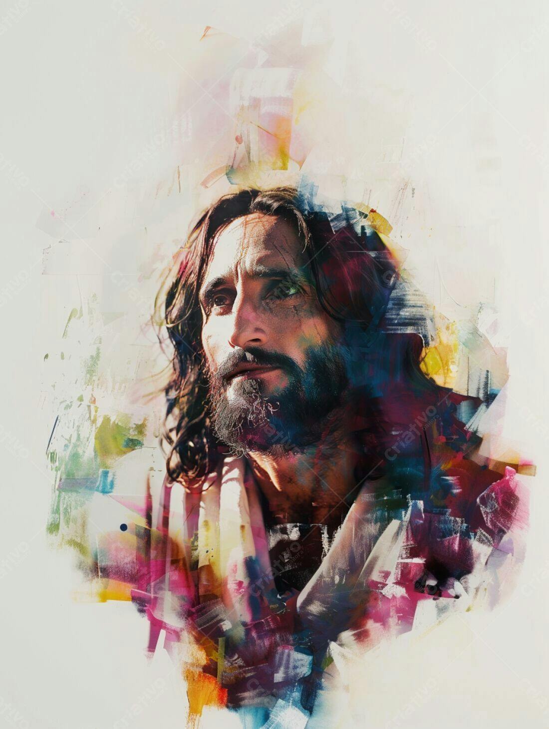 Jesus Cristo retrato abstrato cores vibrantes