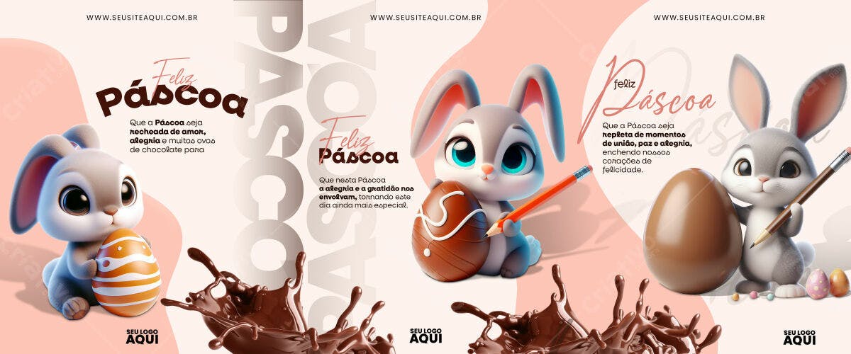 Arte para Páscoa com Coelho PSD Editável