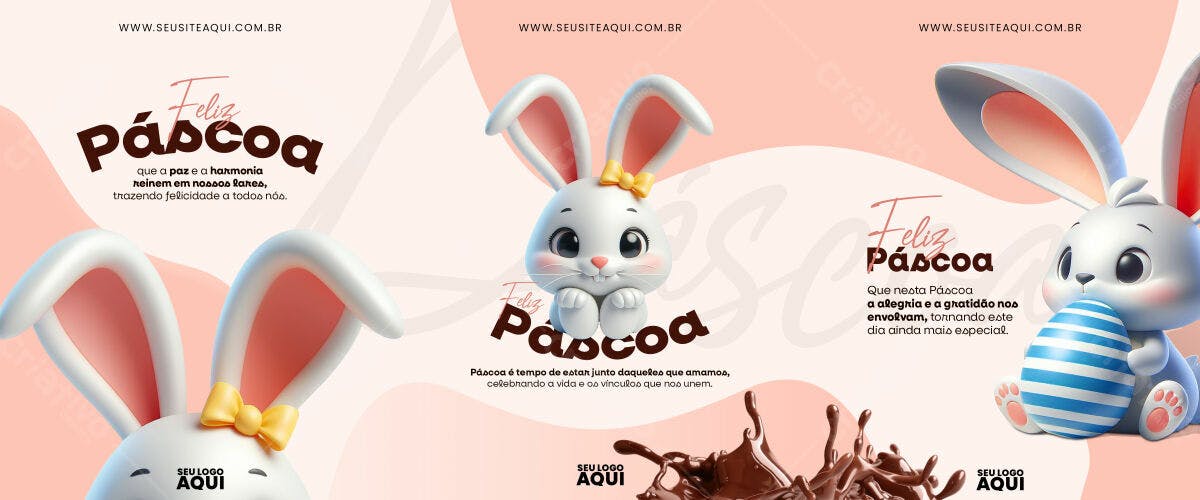 Banner Páscoa com coelhinhos PSD Editável