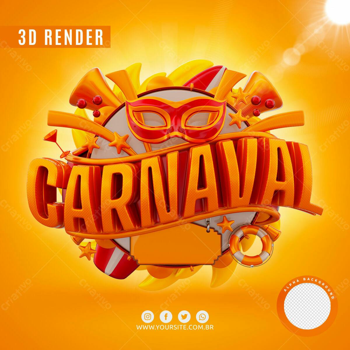 Selo 3D Carnaval Vermelho e Laranja Texturizado