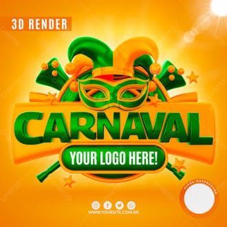 Selo 3d carnaval verde placa com texto editavel para composicao psd premium