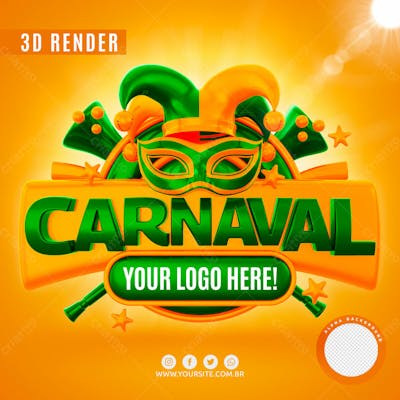 Selo 3D Carnaval Verde Placa Com Texto Editavel Para Composicao Psd Premium