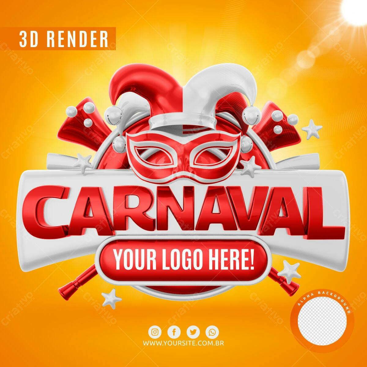 Selo 3D Carnaval Vermelho e Branco 3D