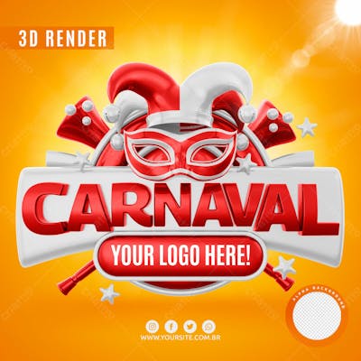 Selo 3D Carnaval Vermelho Placa Com Texto Editavel Para Composicao Psd Premium