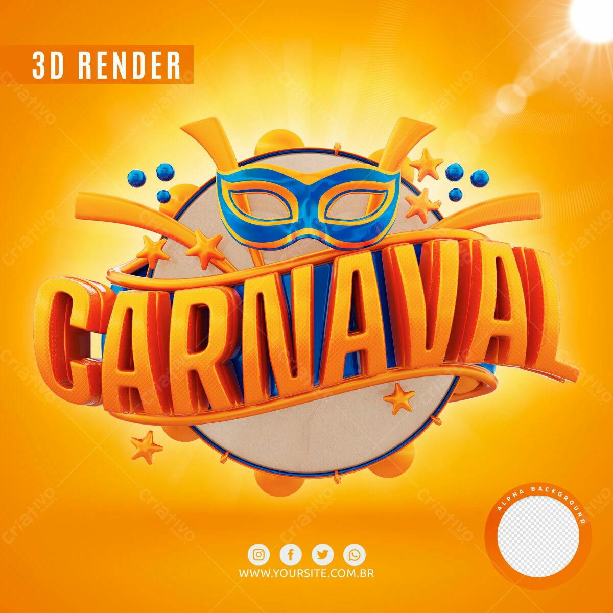 Selo 3D Carnaval laranja e azul