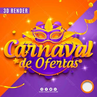 Selo 3d roxo para composicao carnaval de ofertas psd editavel
