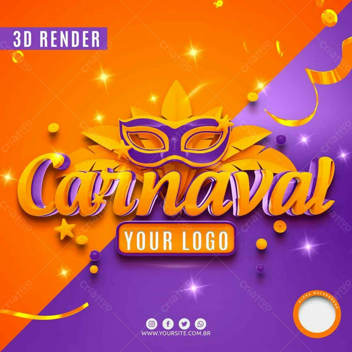 Selo 3D Carnaval Laranja e Roxo 3D