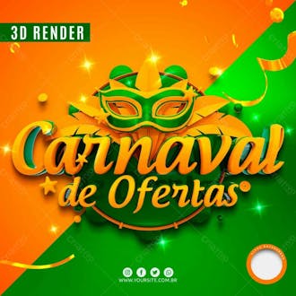 Selo 3d verde para composicao carnaval de ofertas psd editavel
