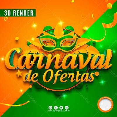 Selo 3D Verde Para Composicao Carnaval De Ofertas Psd Editavel