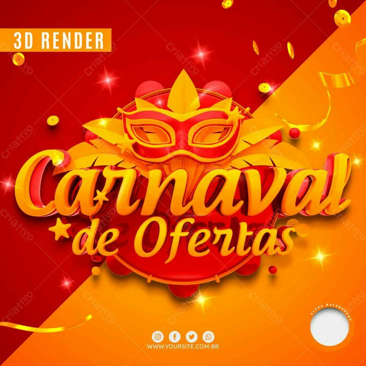 Selo 3D Carnaval Vermelho e Dourado