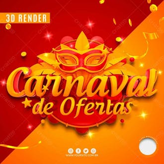 Selo 3d vermelho para composicao carnaval de ofertas psd editavel