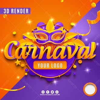 Carnaval 2022 icones 3d para composicao psd editavel