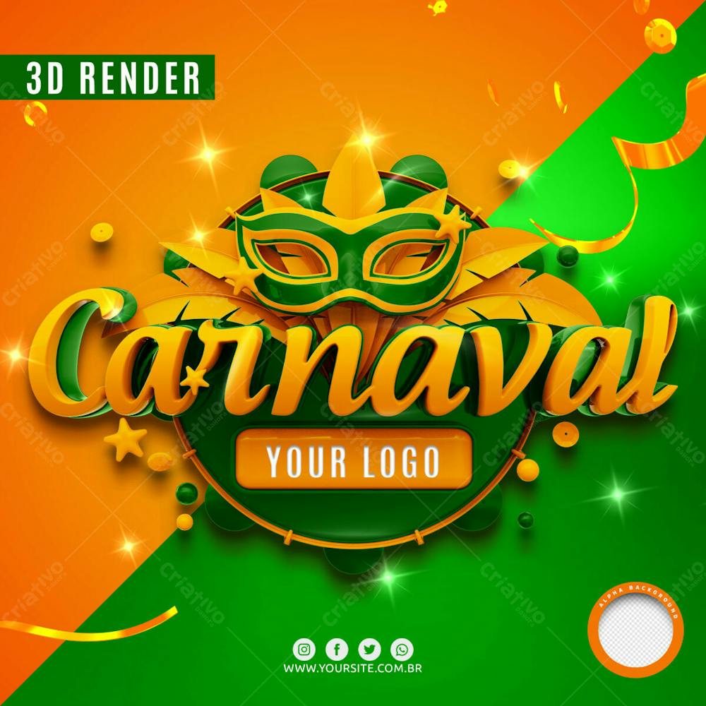 Carnaval 2022 Verde Icones 3D Para Composicao Psd Editavel