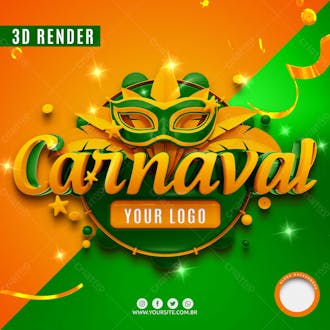 Carnaval 2022 verde icones 3d para composicao psd editavel