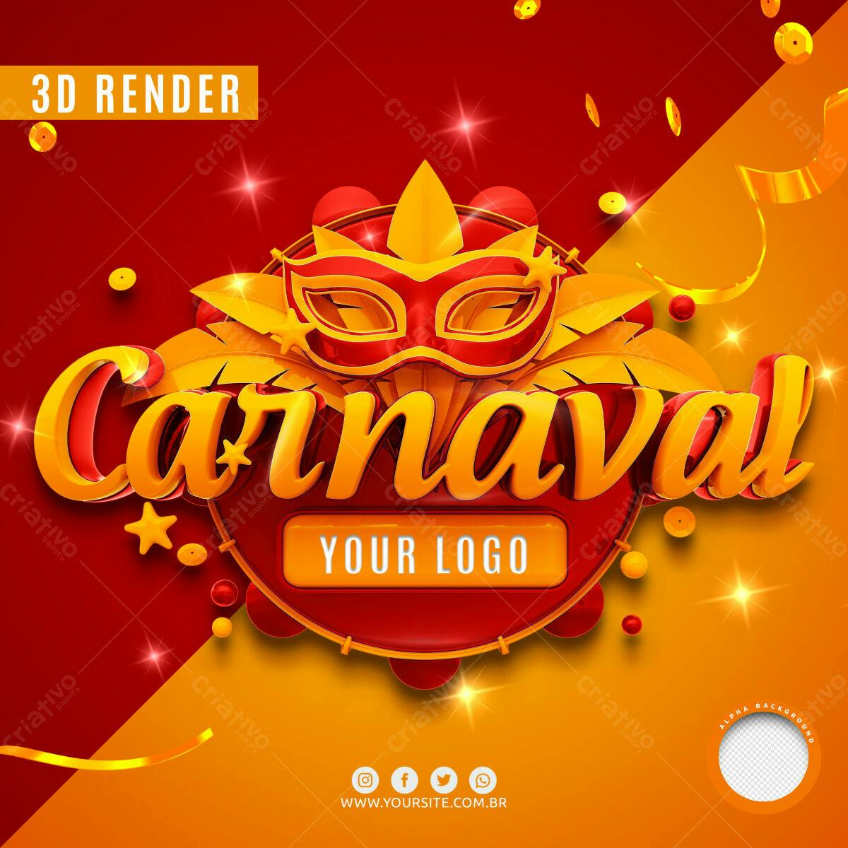 Selo 3D Carnaval Vermelho e Dourado