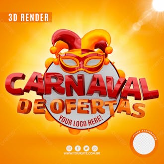 Carnaval de ofertas selo 3d para composicao logo editavel psd