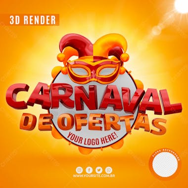 Carnaval de ofertas selo 3d para composicao logo editavel psd