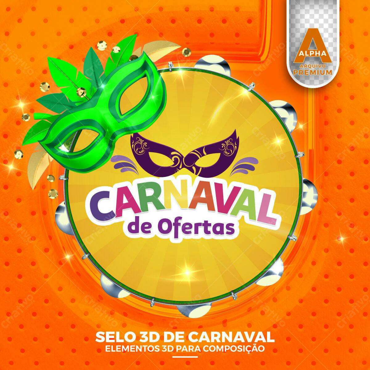 Selo 3D Carnaval Temático Laranja e Verde