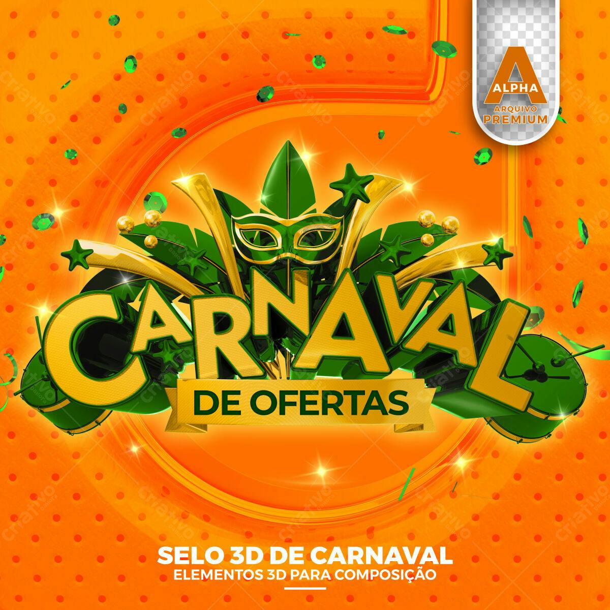 Selo 3D Carnaval Dourado e Verde