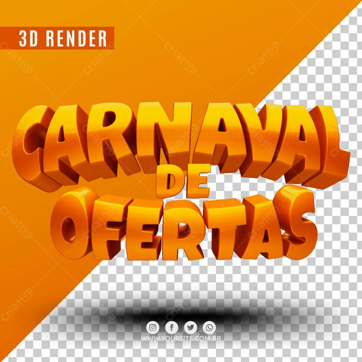 Selo 3D promocional Carnaval de Ofertas laranja brilhante