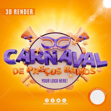 Carnaval de precos baixos selo 3d para composicao logo editavel psd premium