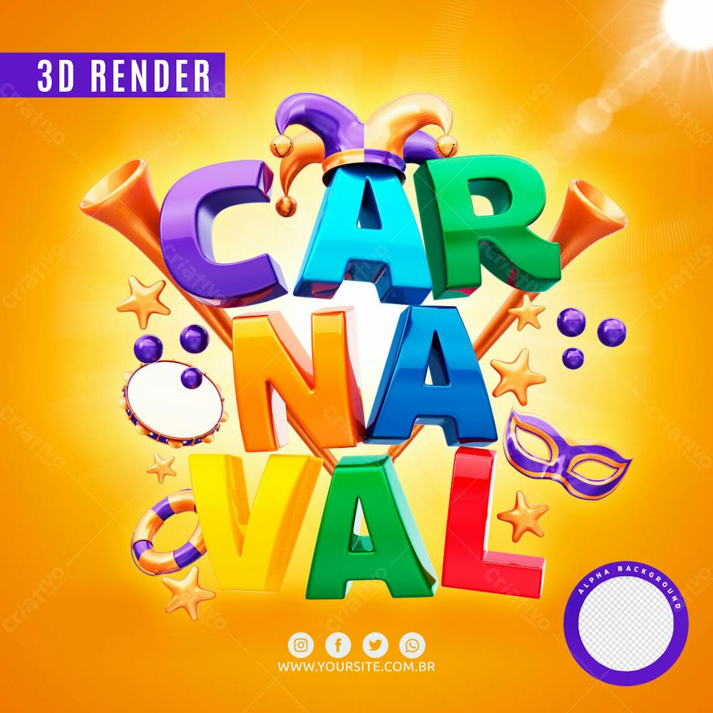 Carnaval Selo 3D Colorido Para Composicao Logo Editavel Psd