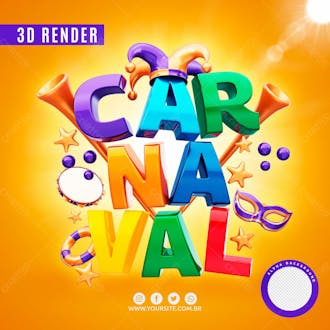 Carnaval selo 3d colorido para composicao logo editavel psd