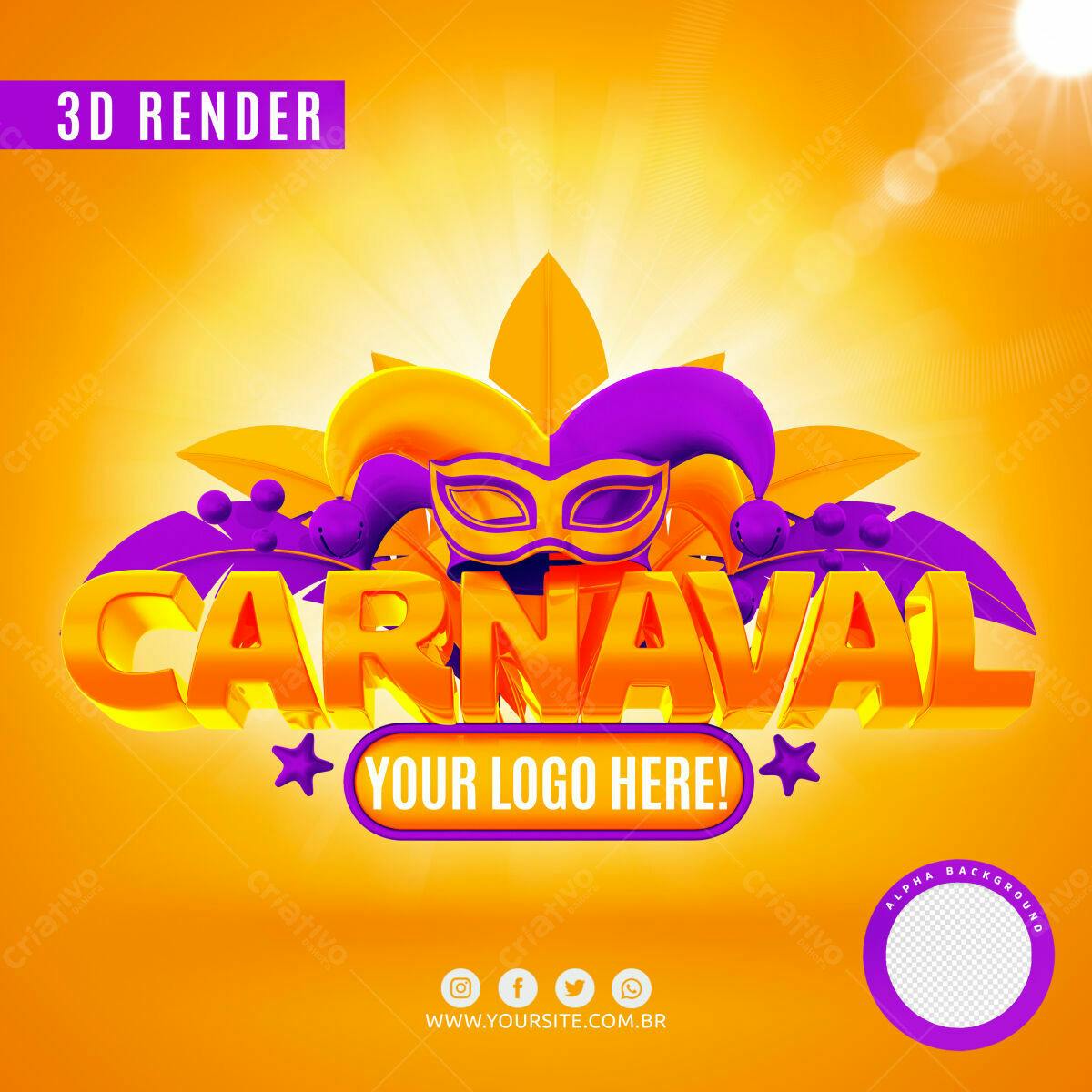 Selo 3D Carnaval Dourado e Roxo Metálico