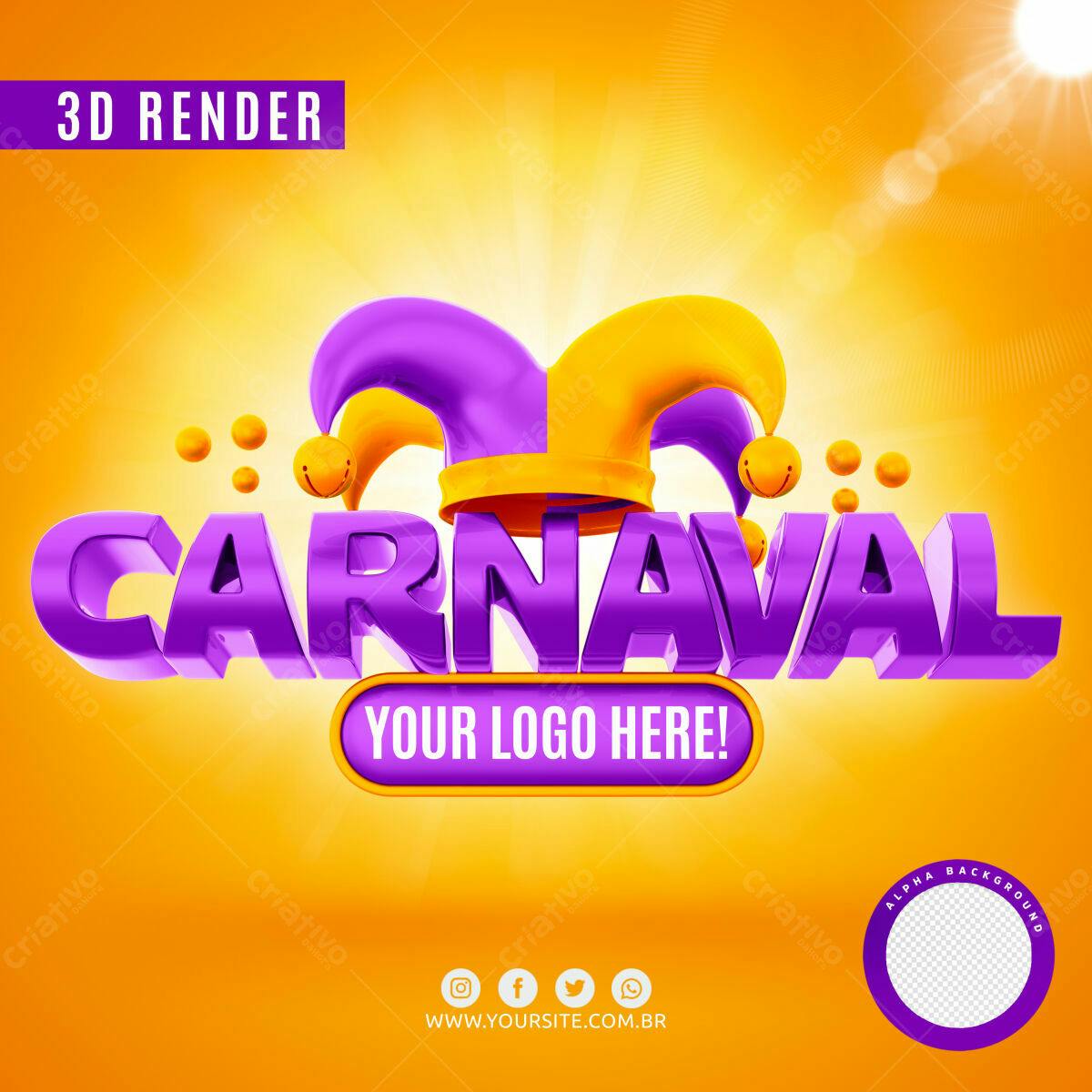 Selo 3D Carnaval Roxo e Dourado