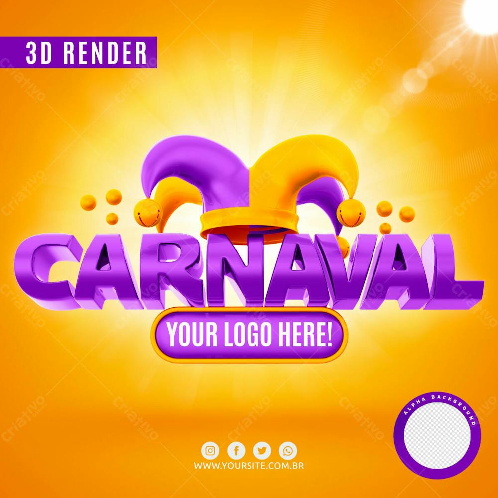 Carnaval Selo 3D Para Composicao Logo Editavel Psd