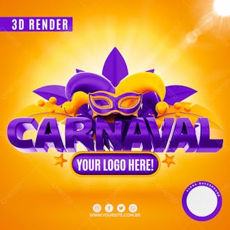 Carnaval selo 3d roxo para composicao logo editavel psd