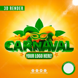 Carnaval selo 3d verde escuro para composicao logo editavel psd
