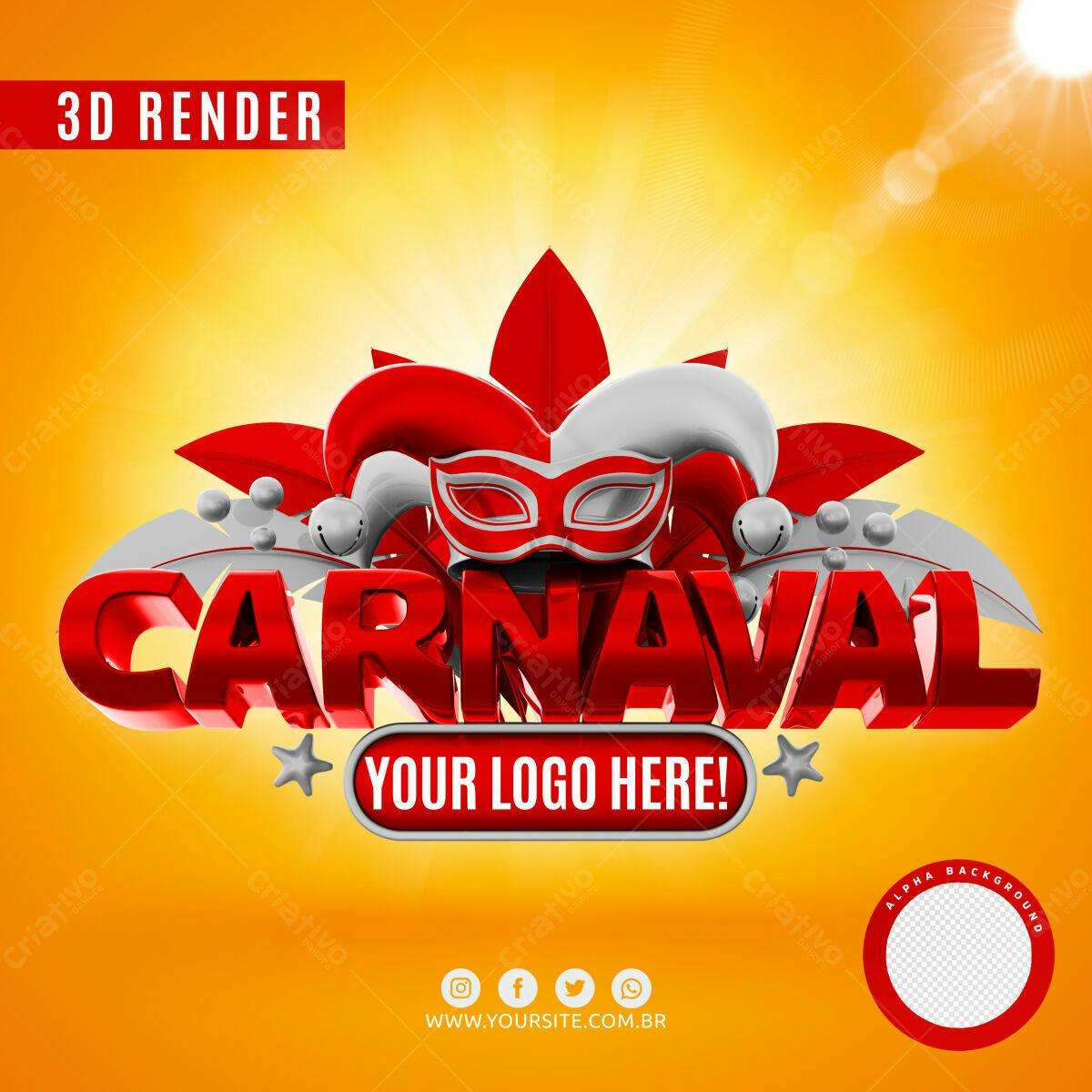 Selo 3D Carnaval Vermelho e Prata Metalizado