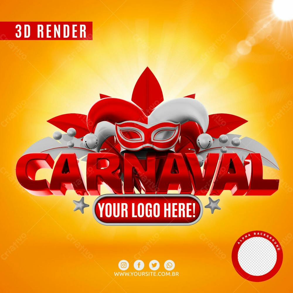 Carnaval Selo 3D Vermelho E Branco Para Composicao Logo Editavel Psd