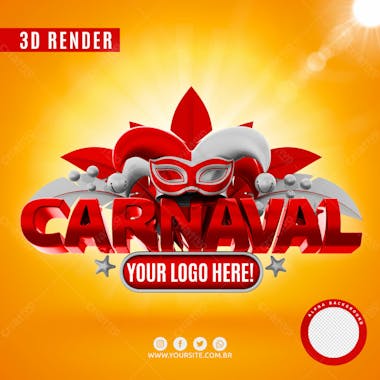 Carnaval selo 3d vermelho e branco para composicao logo editavel psd