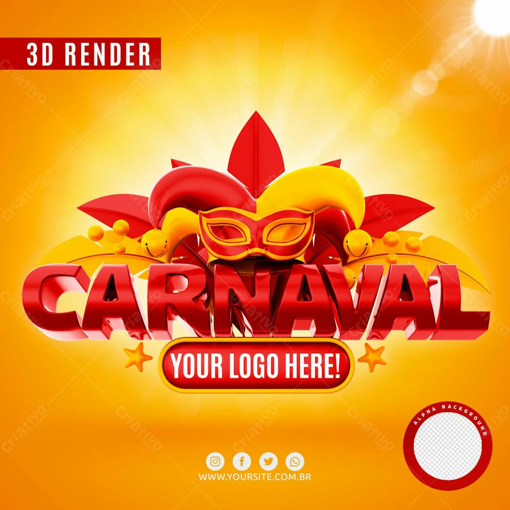 Carnaval Selo 3D Vermelho Para Composicao Logo Editavel Psd