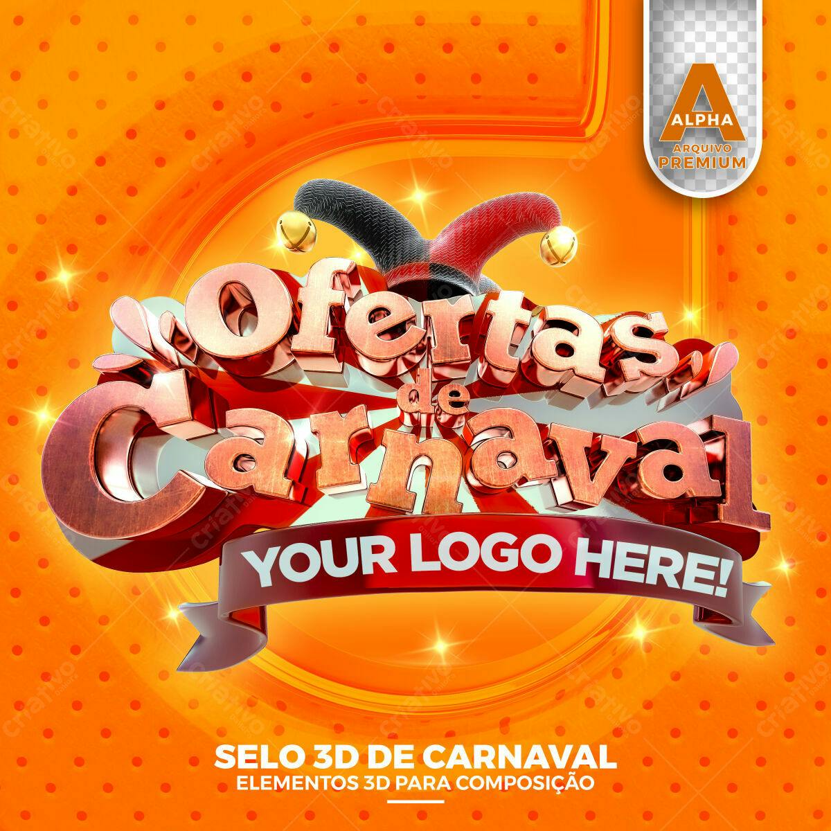 Selo 3D Carnaval Metalizado Dourado e Vermelho