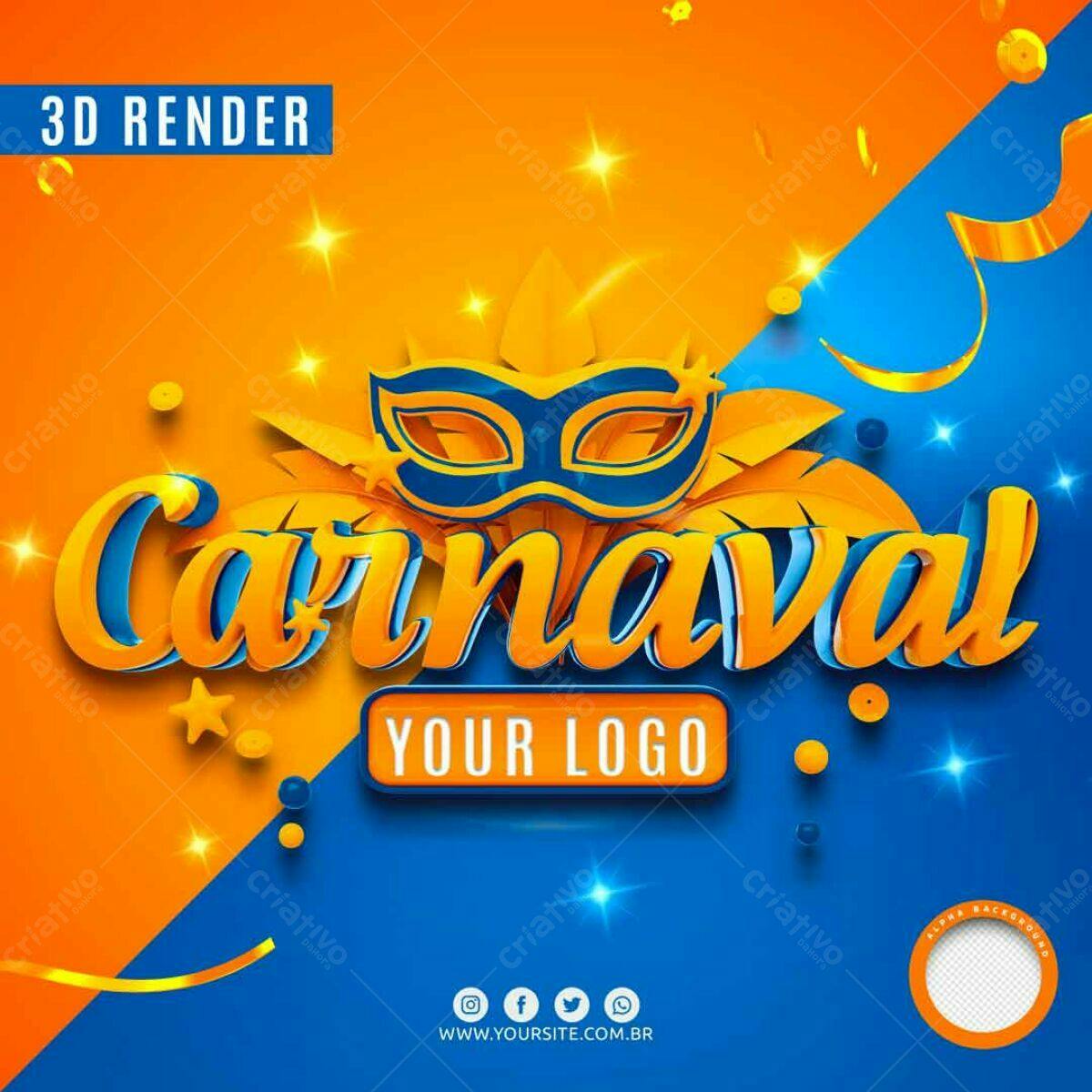 Selo 3D Carnaval Azul e Laranja Embossado