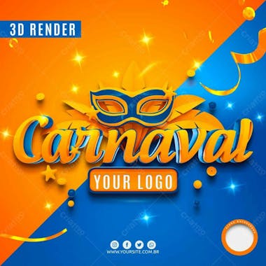 Selo 3d azul para composicao carnaval de ofertas psd editavel