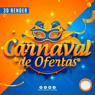 Selo 3d azul para composicao carnaval de ofertas psd editavel