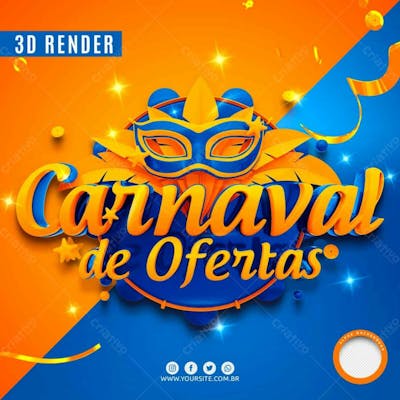 Selo 3D Azul Para Composicao Carnaval De Ofertas Psd Editavel