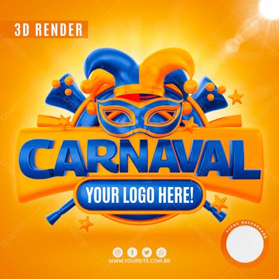 Selo 3D Carnaval Azul Placa Com Texto Editavel Para Composicao Psd Premium