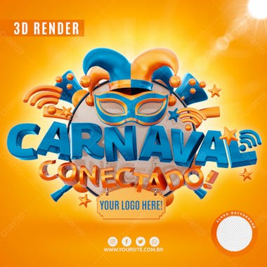 Selo 3d carnaval conectado logo editavel para composicao psd premium
