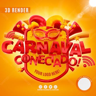 Selo 3d carnaval conectado vermelho para composicao logo editavel psd