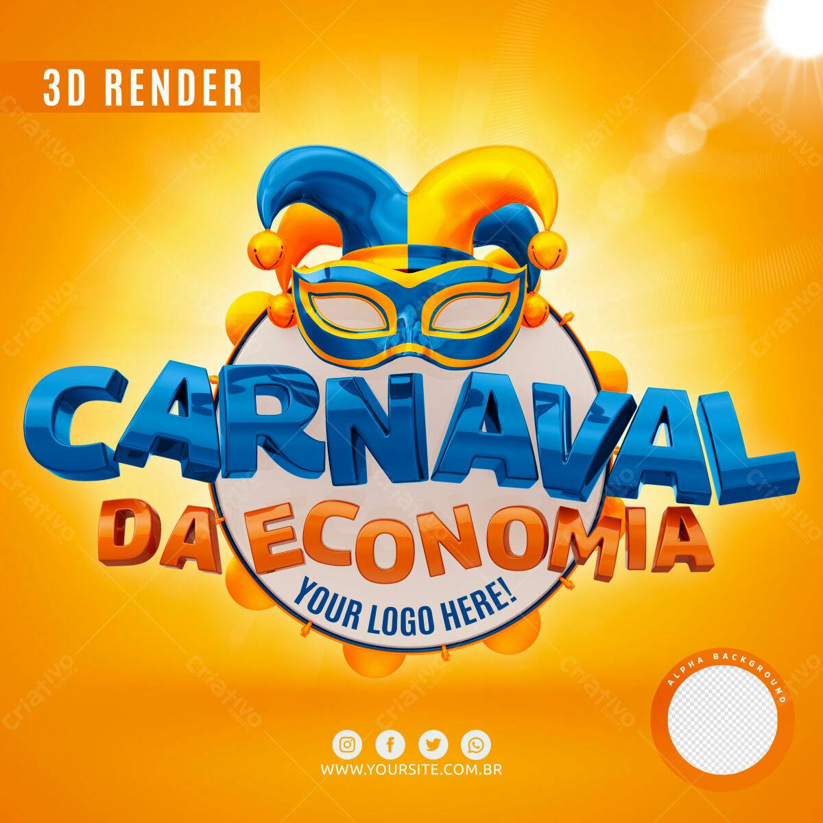 Selo 3D Carnaval Azul e Amarelo Brilhante