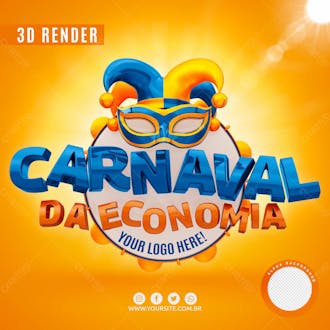 Selo 3d carnaval da economia para composicao logo editavel psd
